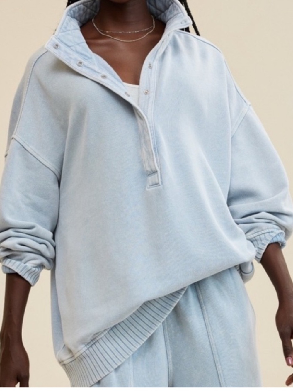 Aerie Oh Snap! Casual Cloud Wash Blue Pullover Sweatshirt Sz Large, NWT